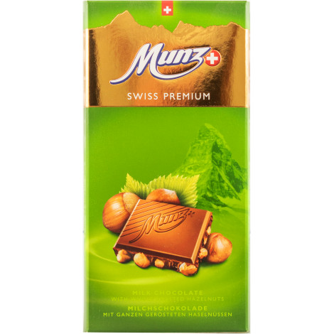 Шоколад молочний "Swiss Premium Hazelnut" 100г (Швейцарія, ТМ "Munz")