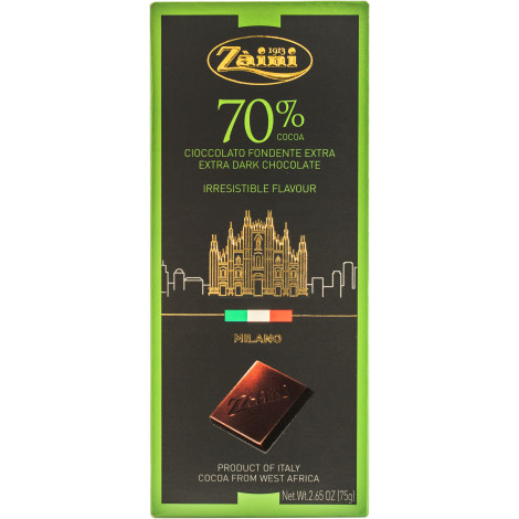 Шоколад "Milano 70% Dark chocolate Zaini" 75г (Італія, ТМ "Zaini")