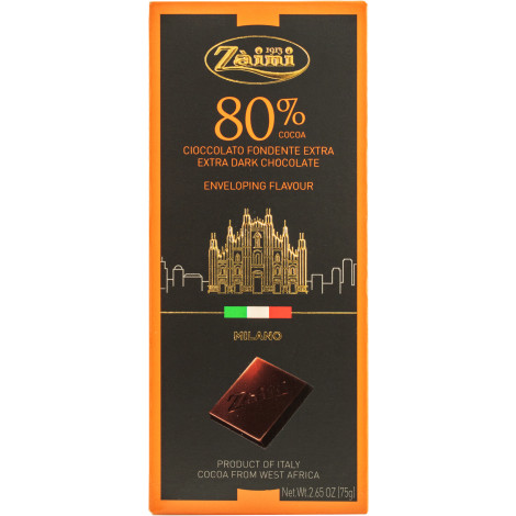 Шоколад "Milano 80% Dark chocolate Zaini" 75г (Італія, ТМ "Zaini")