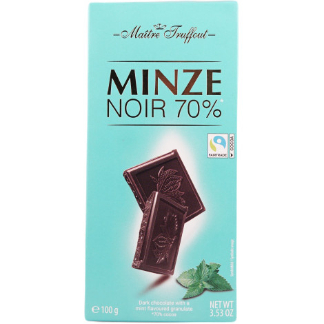 Шоколад темний « Minze Noir 70% mint flavour» 100г (Польща, ТМ “Maitre Truffout”)93674